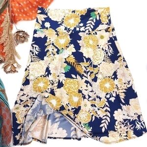 Elisabeth & Nicole Blue Yellow White Floral Skirt Sz L